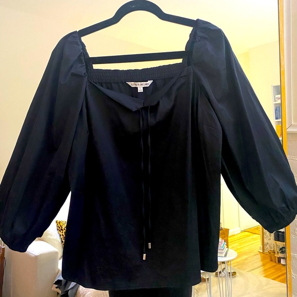 Elizabeth & James Black Boho Puff Sleeve Top sz L - Picture 1 of 5
